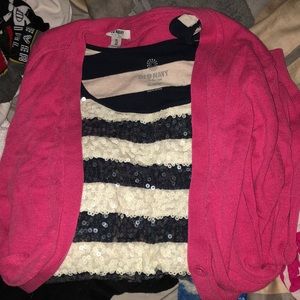 Set! Xxl pink cardigan with xl sparkly blue tank